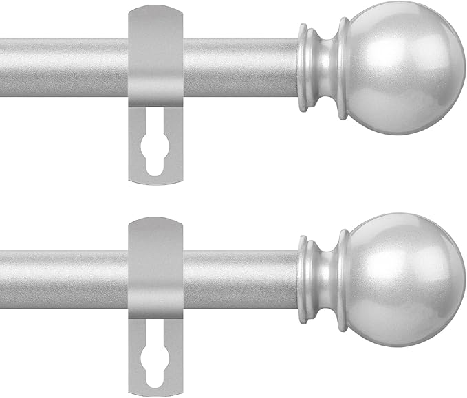 Silver Curtain Rods for Windows 28 to 48 Inch, 2 Pack 5/8 Inch Diameter by Poskena