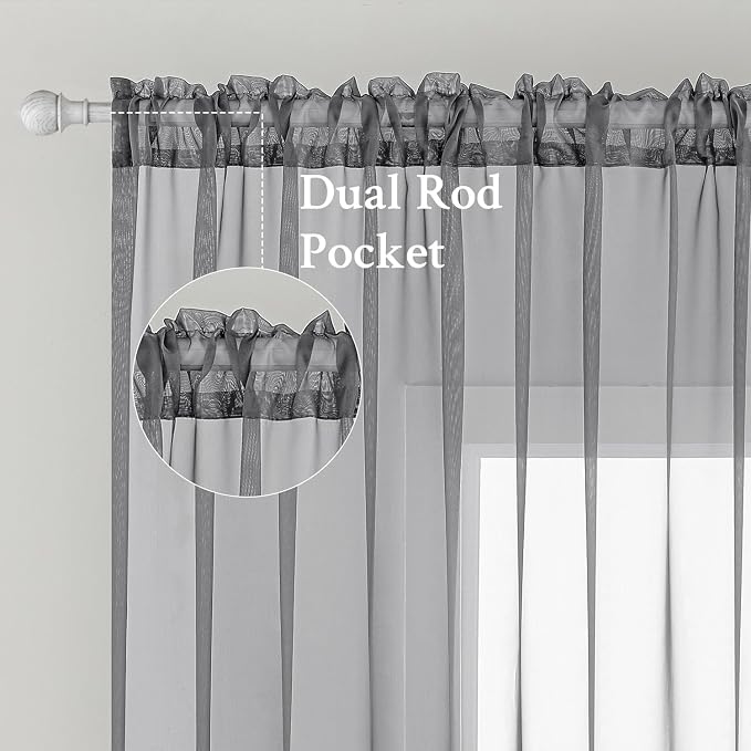 MIULEE 2 Panels Solid Color Sheer Window Curtains Elegant Window Voile - Image 2