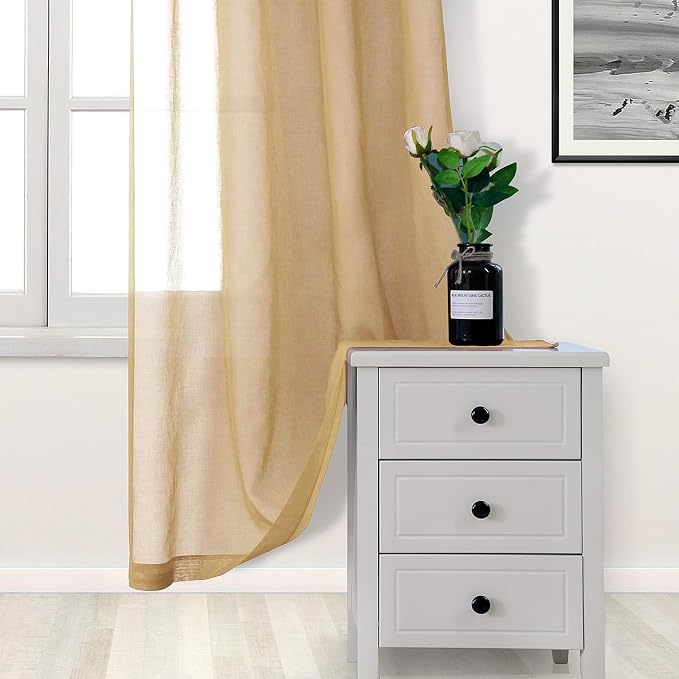 DWCN Taupe Sheer Curtains for Kitchen Windows - Image 4