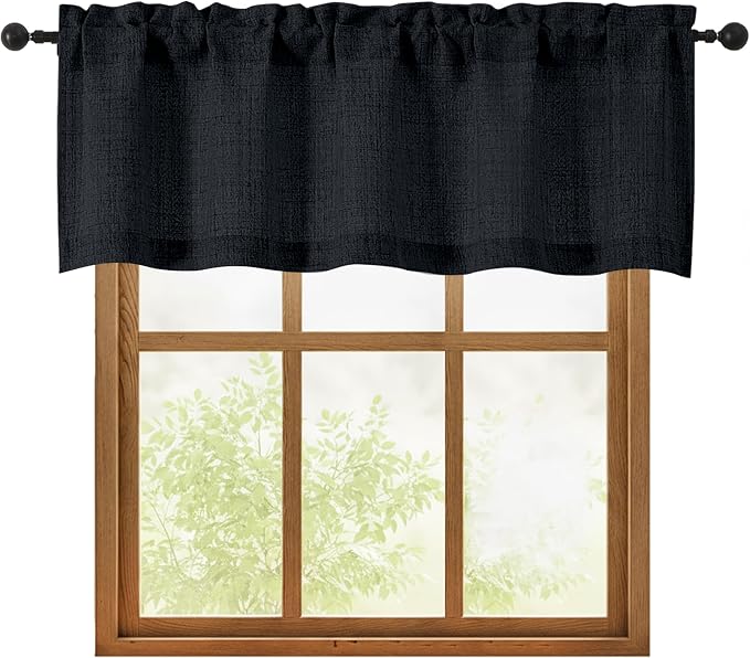 OWENIE Black Valances for Windows 1 Pcs 18 Inch Length, Light Filtering by OWENIE