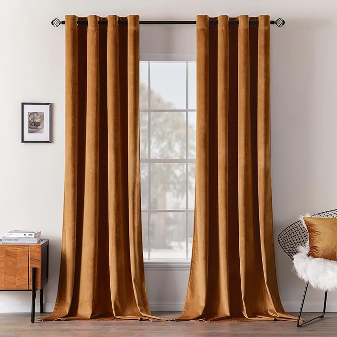 MIULEE Velvet Curtains Gold Brown Elegant Grommet Curtains Thermal Insulated by MIULEE