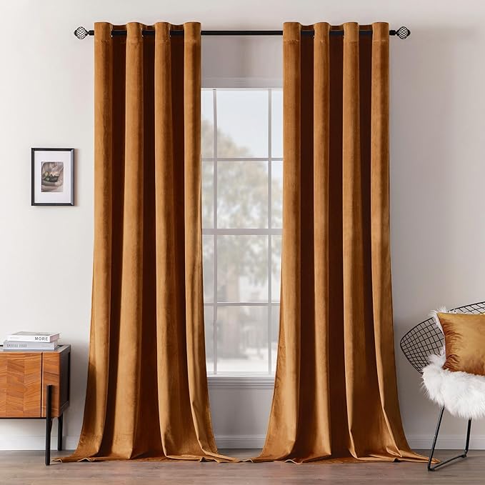 MIULEE Velvet Curtains Gold Brown Elegant Long Grommet Curtains Black Out by MIULEE