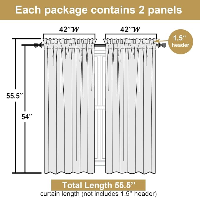 Lecloud Leia Charcoal Grey Sheer Curtains 54 Inch Length 2 Panels, Voile Light - Image 3