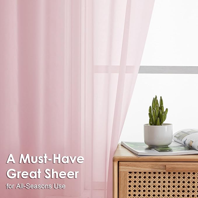 OVZME Blush Pink Sheer Curtains 108 Inches Long 2 Panels - Image 3