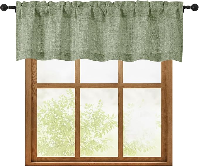 OWENIE Sage Green Valances for Windows 1 Pcs, Light Filtering Textured by OWENIE