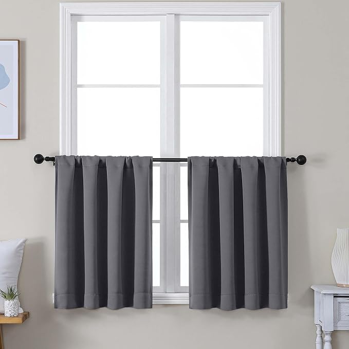 Simplebrand Ava Grey Short 30 Inches Blackout Curtain 2 Panels Set, Half Window by Simplebrand