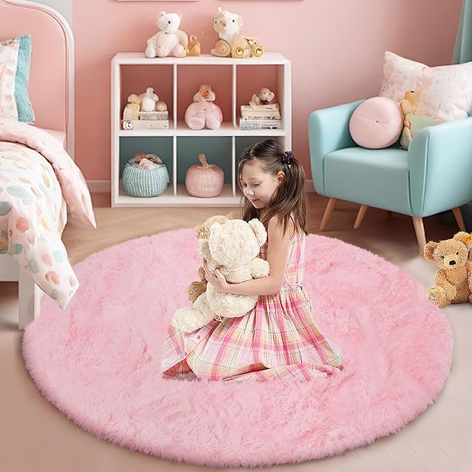 yulidayang Pink Fluffy Round Area Rugs by yulidayang