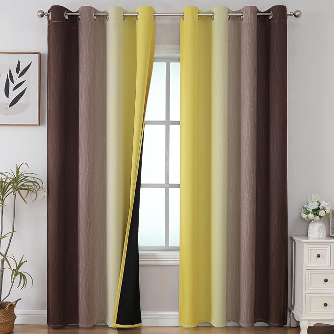 Estelar Textiler Brown and Yellow Blackout Curtains by ESTELARTEXTILER