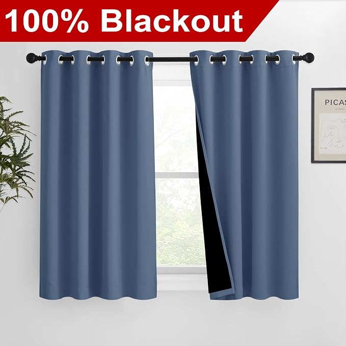 NICETOWN Stone Blue 100% Blackout Curtains 54 inches Long, Thermal Insulated - Image 2