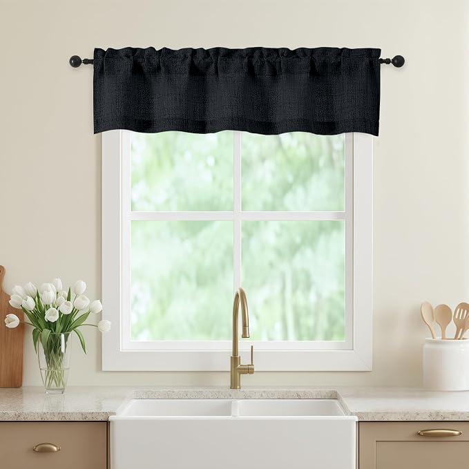 Valances for Windows, Light Filtering Faux Linen Textured Small Short Valance by WelvetBLK