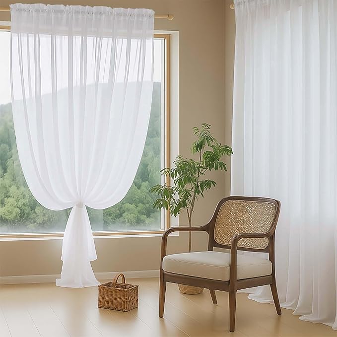 Extra Wide White Sheer Curtains 90 Inches Long 2 Panels, Light Filtering - Image 8