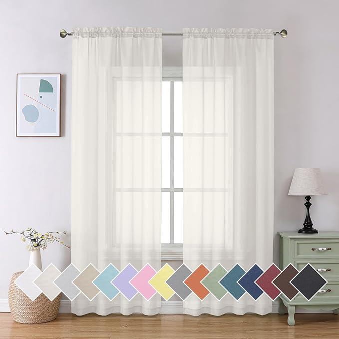 Aiyufeng Modern Sheer Window Curtains, Rod Pocket Long Curtains Translucent by Aiyufeng