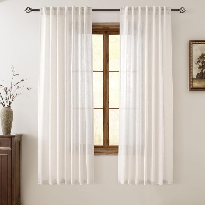 Cream Linen Curtains 72 inch Long 2 Panel Set by Jolilight