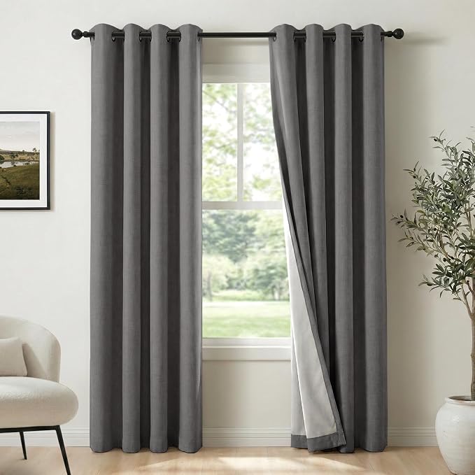 100% Blackout Shield Curtains, Dark Gray, 2 Panels, Grommet Top, Thermal by 100BlackoutShield