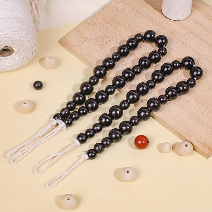 Hion 4 Pcs Boho Curtain Tiebacks, Wood Beads Curtain Holdbacks, Outdoor - Image 2