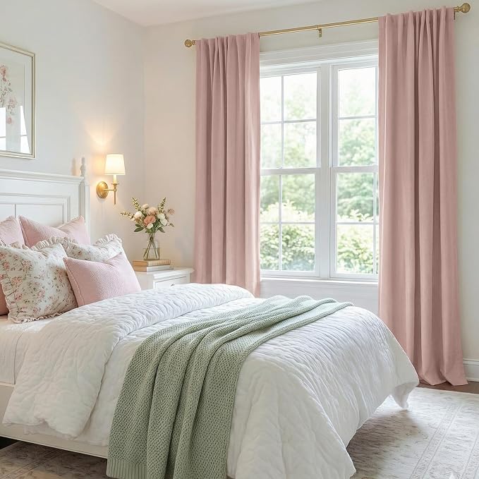 100% Blackout Shield Blush Linen Blackout Curtains - Image 6