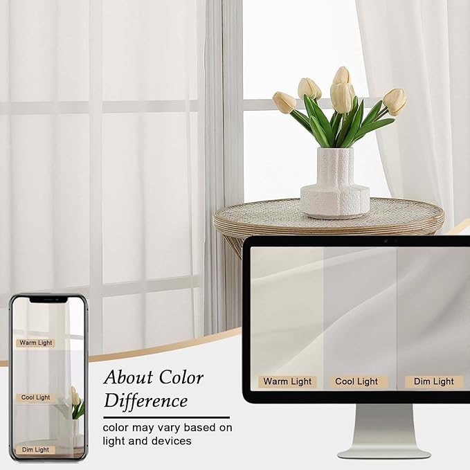Sheer Ivory Curtains for Bedroom Living Room 90 Inches Long 2 Panels Set - Image 7