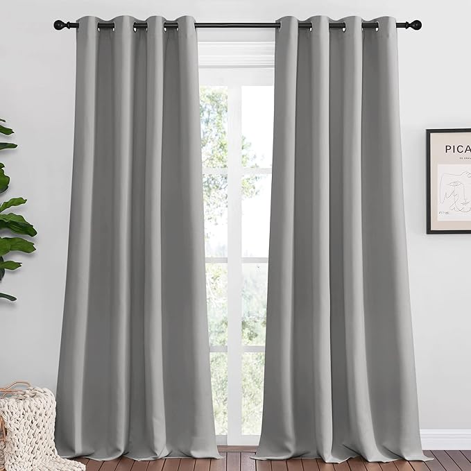 NICETOWN Silver Grey Room Darkening Curtain Panels 108" Long by NICETOWN