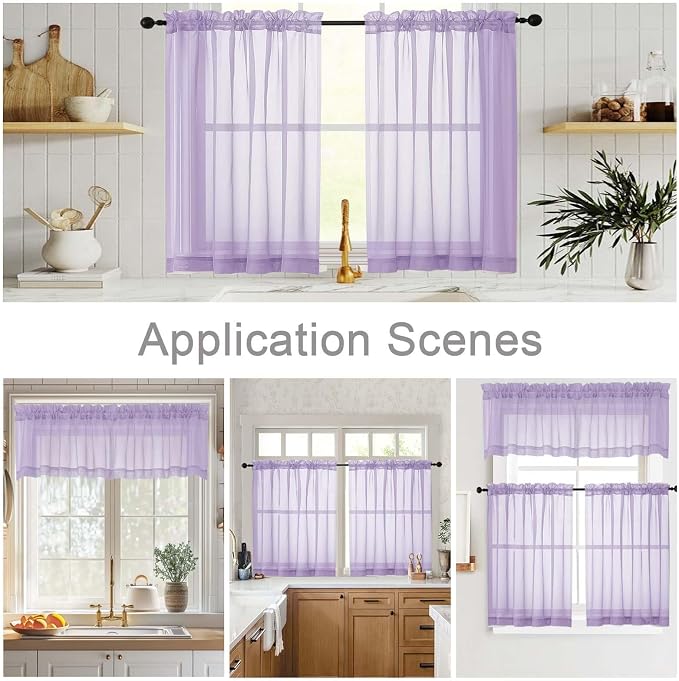 Lavender Valances for Windows, Lavender Sheer Curtains 14 Inch Length 2 Pack - Image 6