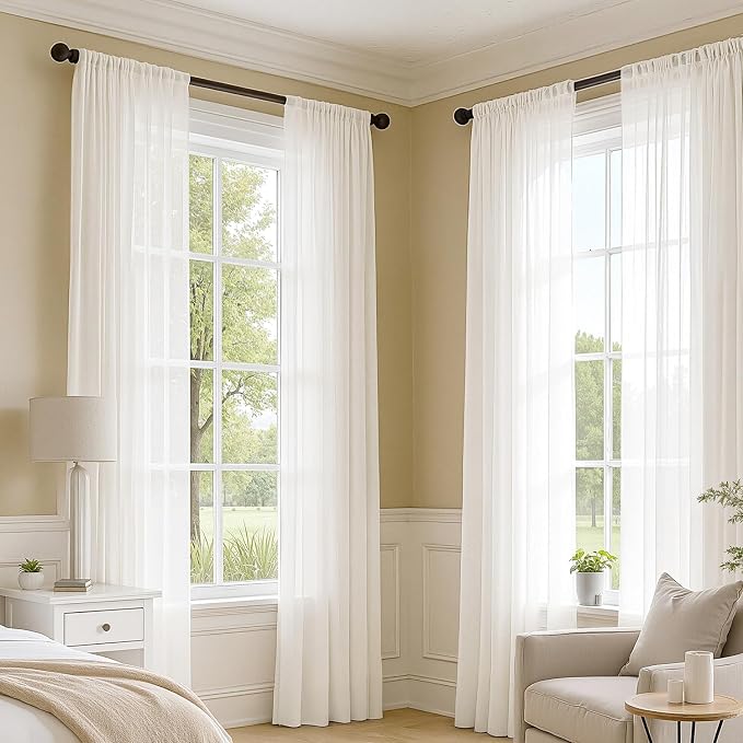 MIULEE Ivory Sheer Curtains 63 Inches Long, 4 Panels Set, Light Filtering Rod - Image 2