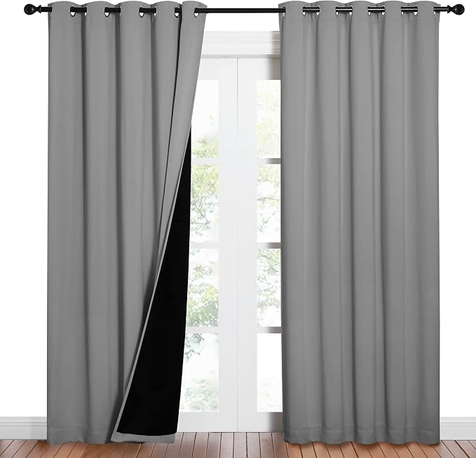 NICETOWN Silver Grey Full Shade Curtain Panels, Pair of Energy Smart & Noise - Image 2