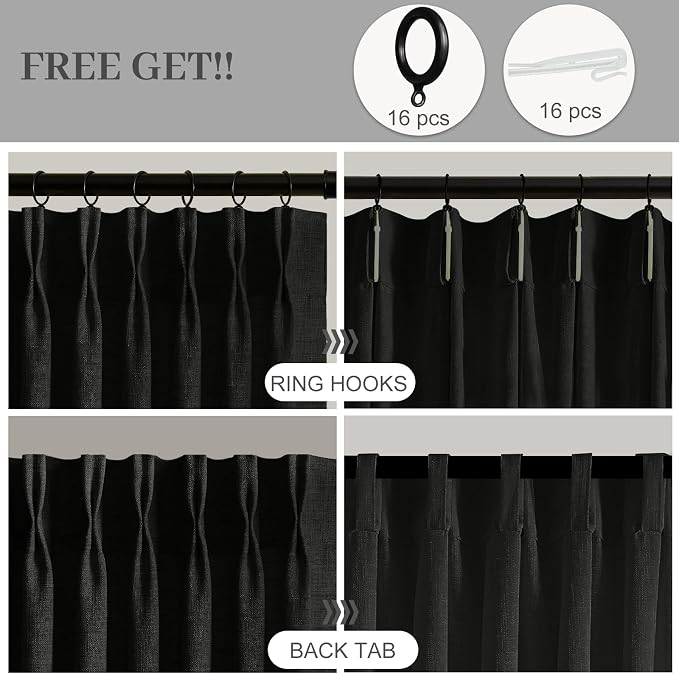 IVAPUPU Black Pinch Pleated 84 Inch Curtains - Image 4