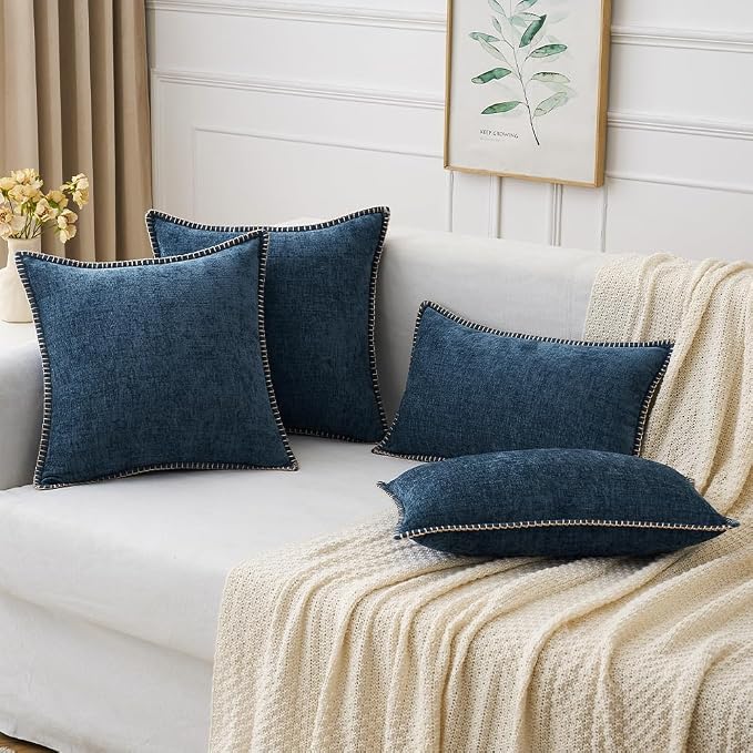 MIULEE Pack of 2 Couch Throw Pillow Covers 20x20 Inch Dark Blue Farmhouse - Image 5
