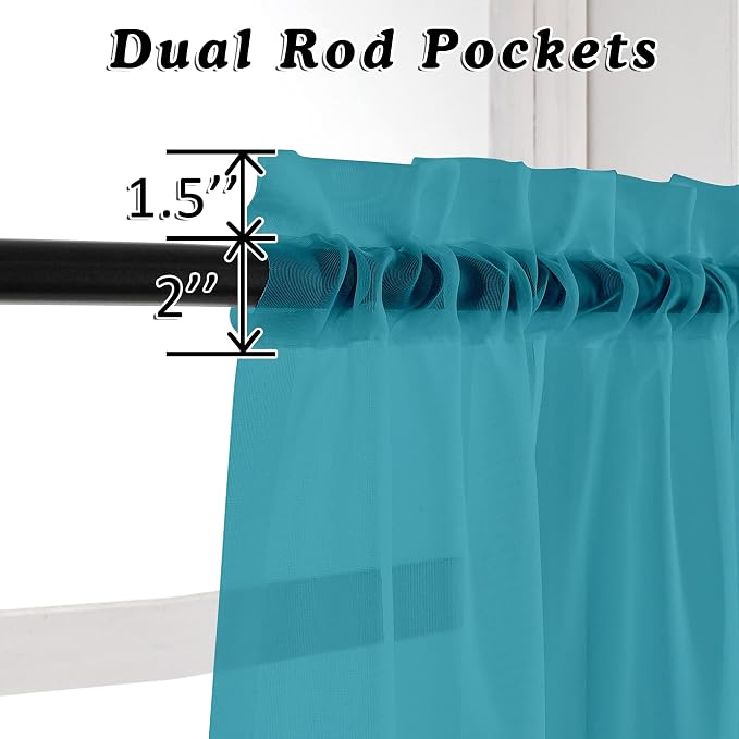 OVZME Turquoise Sheer Curtains 45 Inches Long 2 Panels, Light Filtering Sheer - Image 3