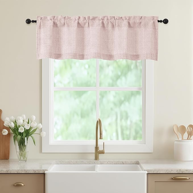 Valances for Windows, Light Filtering Faux Linen Textured Small Short Window by WelvetBLK