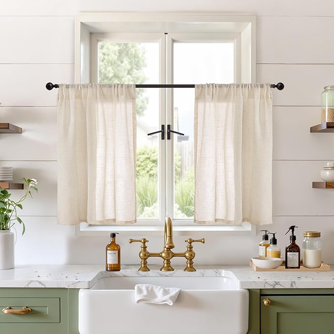BGment Natutal Linen Cafe Curtains 30 Inch Length, Farmhouse Kitchen Window by BGment