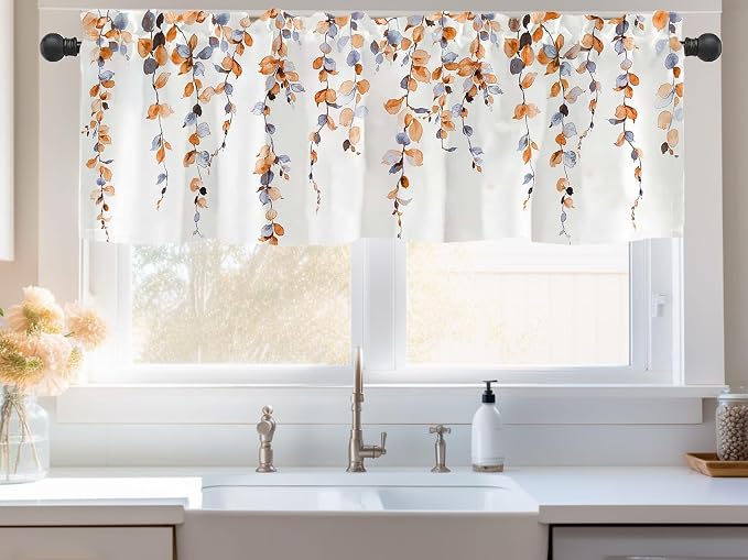 2 Pack Watercolor Orange Leaves Window Valance - Image 2