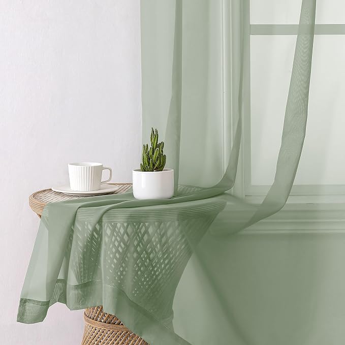 Lecloud Sage Green Sheer Curtains 78 Inches Long 2 Pcs, Modern Solid Voile - Image 8