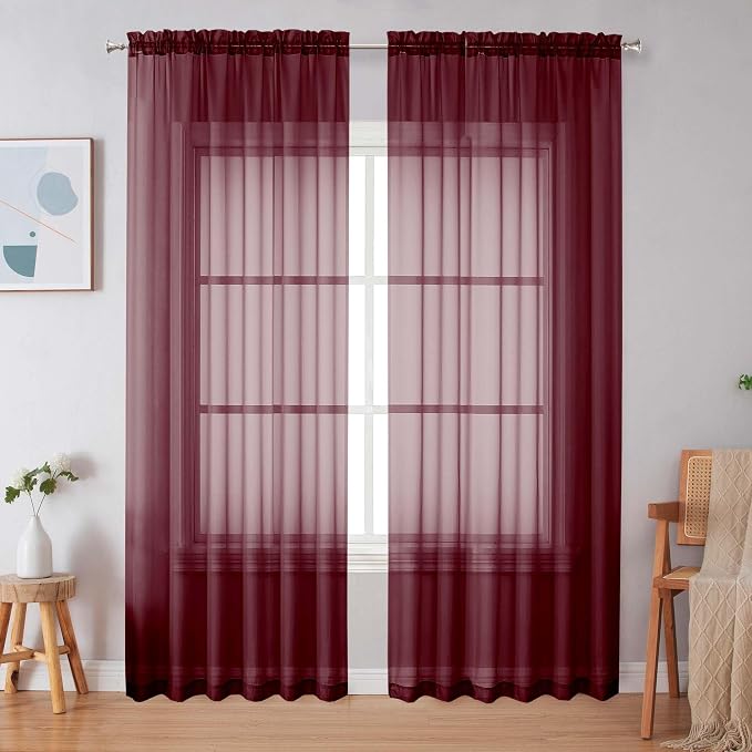 Simplebrand Burgundy Red Sheer Curtains 90 Inches Long 2 Panels, Light by Simplebrand