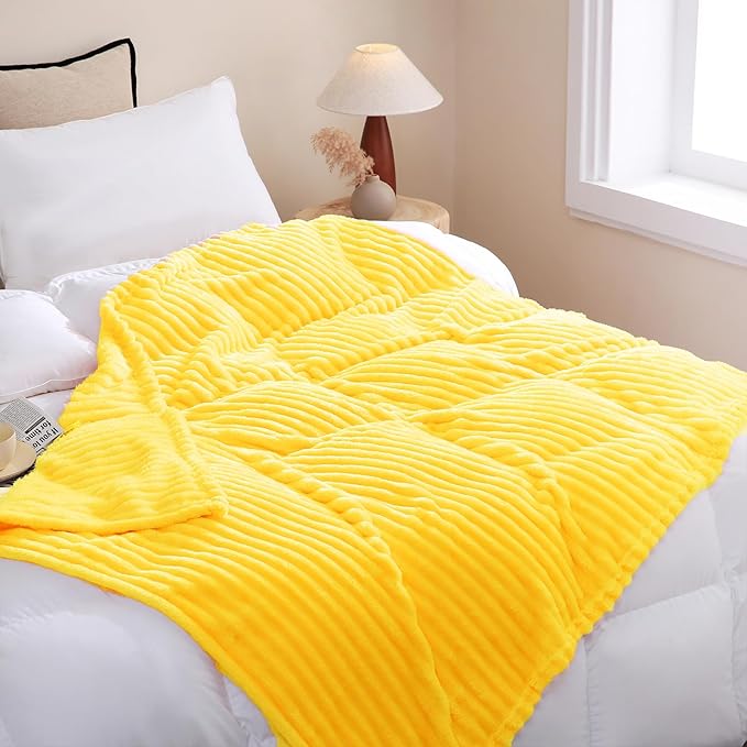 Bright Yellow Fleece Throw Blanket 108”×90” by linecooo