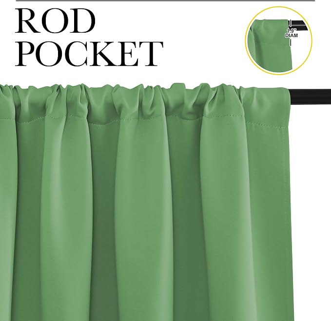 NICETOWN Kitchen Curtains, Short Blackout Drapes, Froest Green, Thermal - Image 2