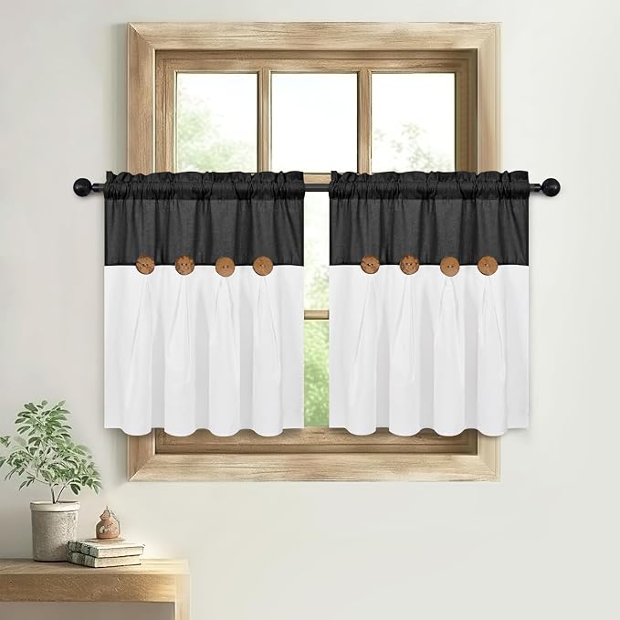 Boho Kitchen Curtains 24 Inch Length, Farmhouse Cotton Linen Tier Curtains - Image 8