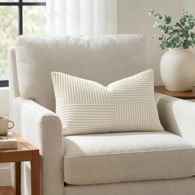 MIULEE Cream White Decorative Lumbar Throw Pillow Covers 12x20 Inch 2 Pack | - Image 3