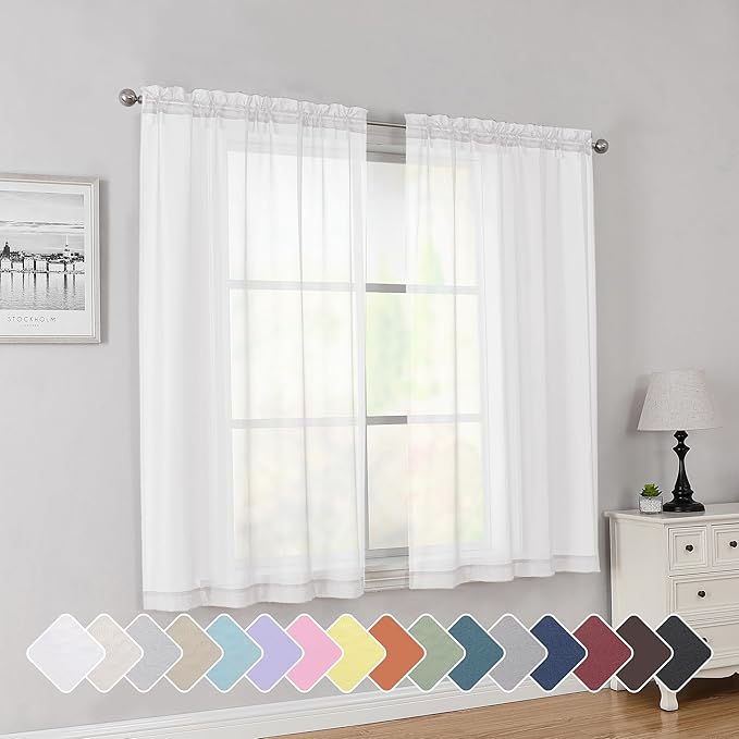 Simplebrand White Short Sheer Curtains 45 Inch Length by Simplebrand