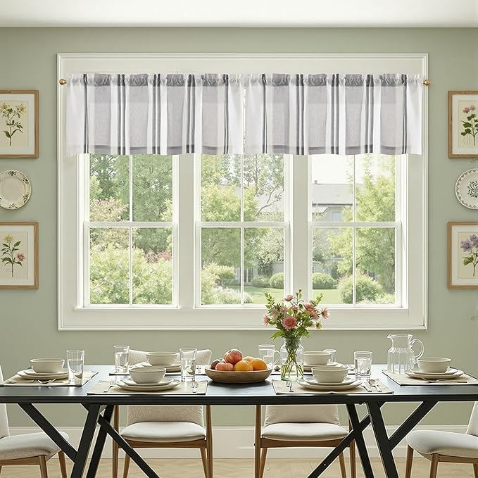 jinchan Striped Valance Farmhouse Window Treatment Linen Textured Drapes - Image 3