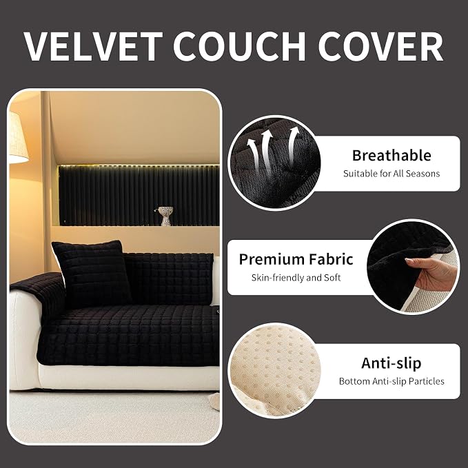 Velvet Couch Cover, Plush Sectional Sofa Cover Washable, Anti Slip Sofa - Image 2