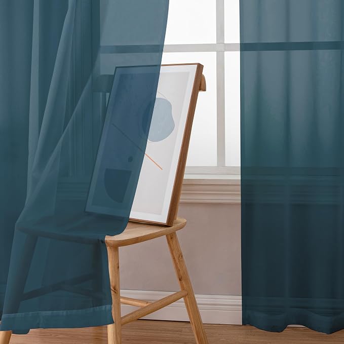 Simplebrand Dusty Blue Short Sheer Curtains 45 Inch Length - Image 4