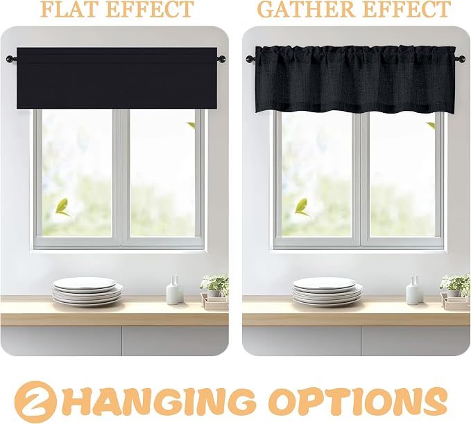 OWENIE Black Valances for Windows 1 Pcs 18 Inch Length, Light Filtering - Image 5