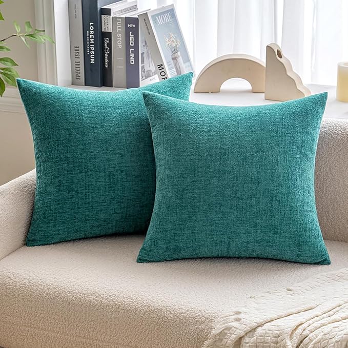 MIULEE Pack of 2 Couch Throw Pillow Covers 22x22 Inch Soft Teal Chenille Pillow - Image 7
