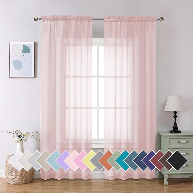 Aiyufeng Blush Pink Sheer Curtains 84 Inches Long 2 Panels Set, Light Filtering by Aiyufeng