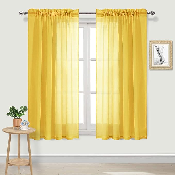 DWCN Yellow Sheer Curtains Semi Transparent Voile Rod Pocket Curtains by DWCN