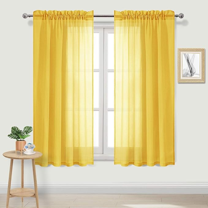 DWCN Yellow Sheer Curtains Semi Transparent Voile Rod Pocket Curtains by DWCN