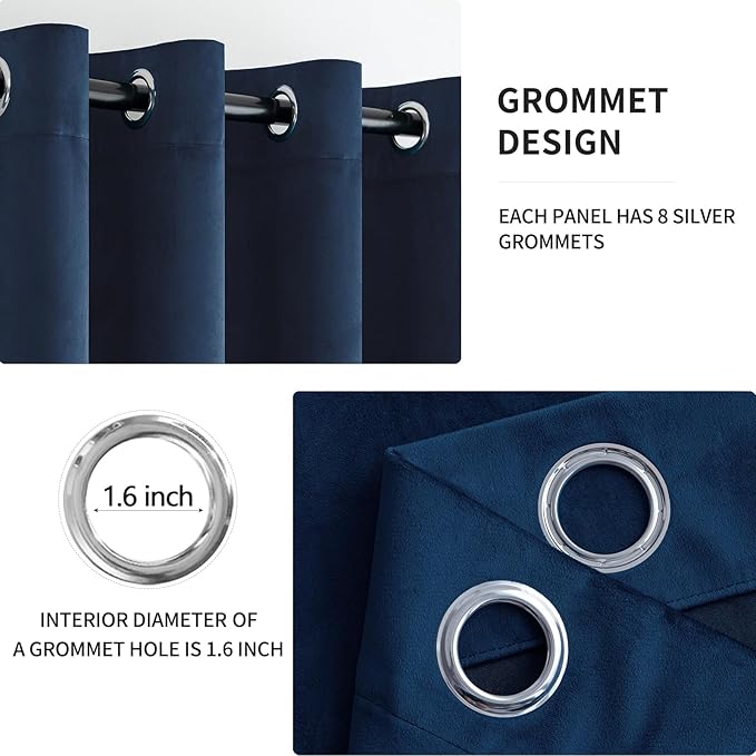 MIULEE 90 Inches Velvet Curtains Navy Blue Elegant Grommet Curtains Thermal - Image 2
