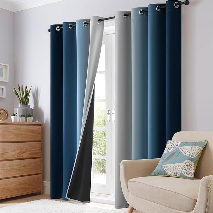 SimpleHome Blue Ombre 100% Blackout Curtains - Image 7