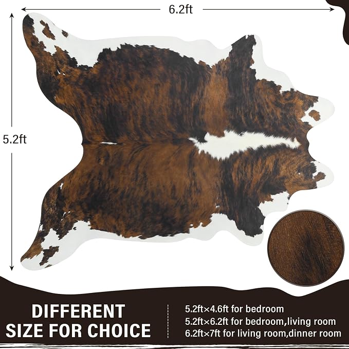 AROGAN Western Decor Faux Fur Cowhide Rug, 5.2x6.3 Feet Premium Animal Skin Cow - Image 2