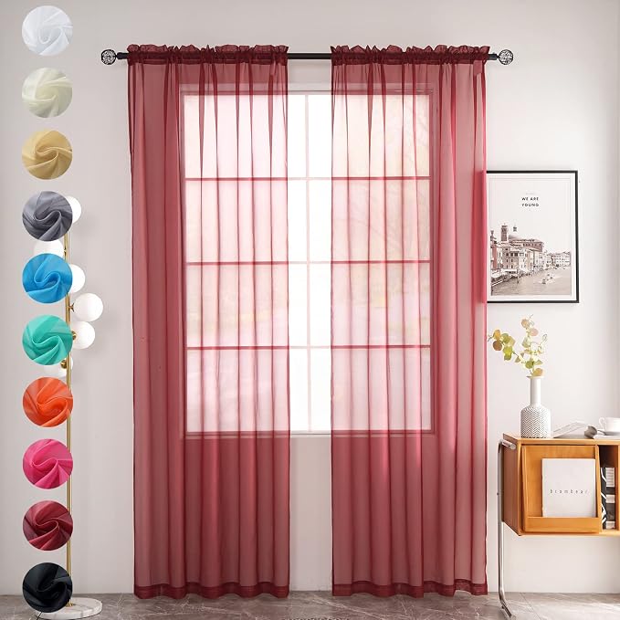 youleyar Solid Sheer Rod Pocket Curtain Voile Draperies 2 Panels White Beige by Youleyar